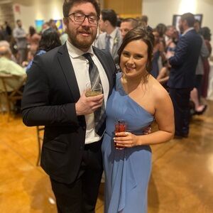 David’s Bridal Blue One-Shoulder Long Formal Dress